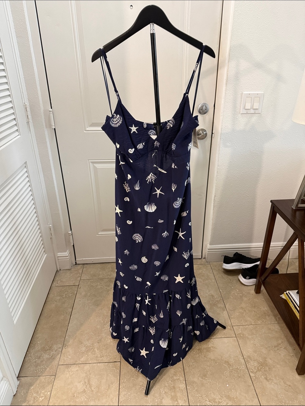 Navy Shell & Star Print Maxi Dress